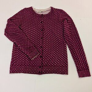 Ann Taylor Loft Long Sleeve Crew Neck Button Up Red Small Print Cardigan Size SP